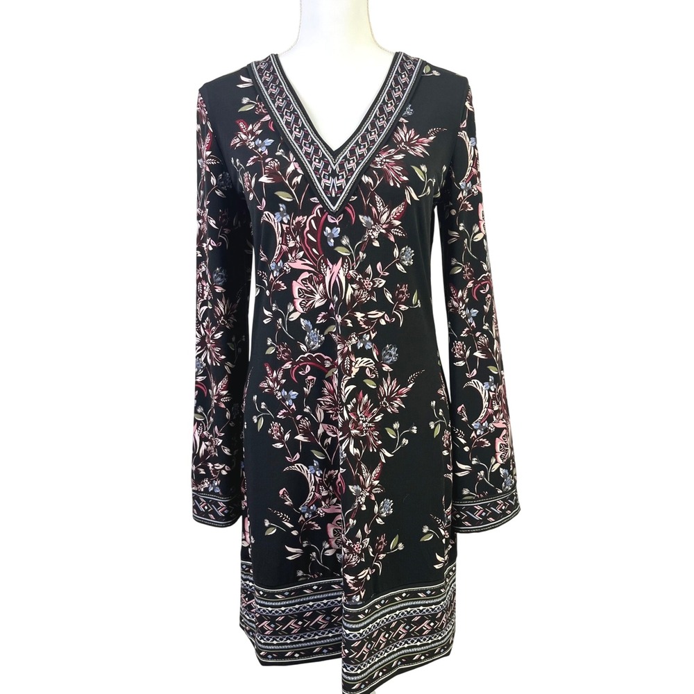 White House Black Market Boho Fairycore Floral Print Long Sleeve V Neck Dress S